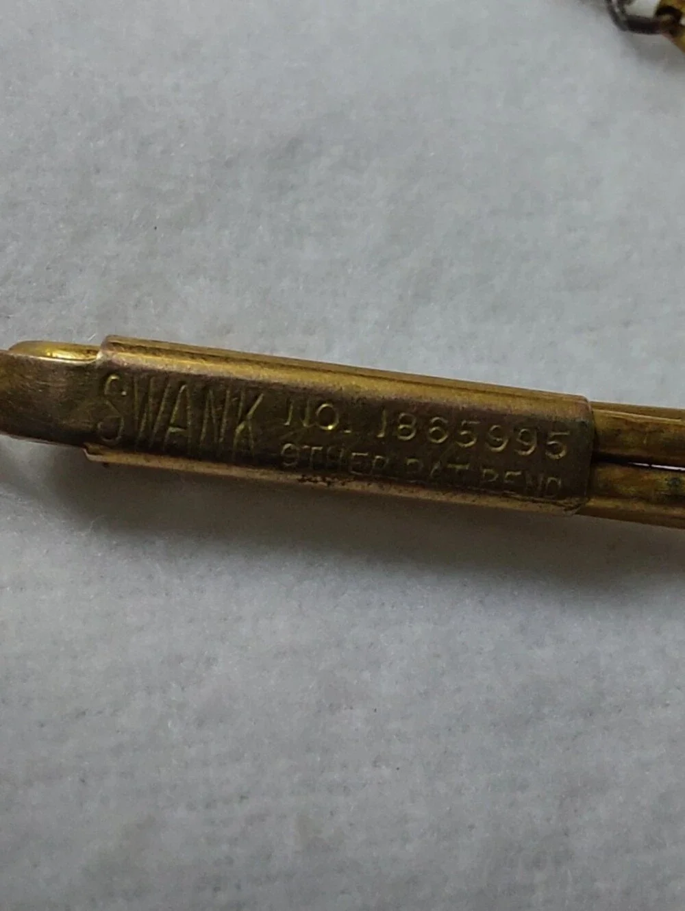 ​VTG Estate Swank Gold Tone Art Deco Geometric Tie Clip Chain Bar Pat 1865995